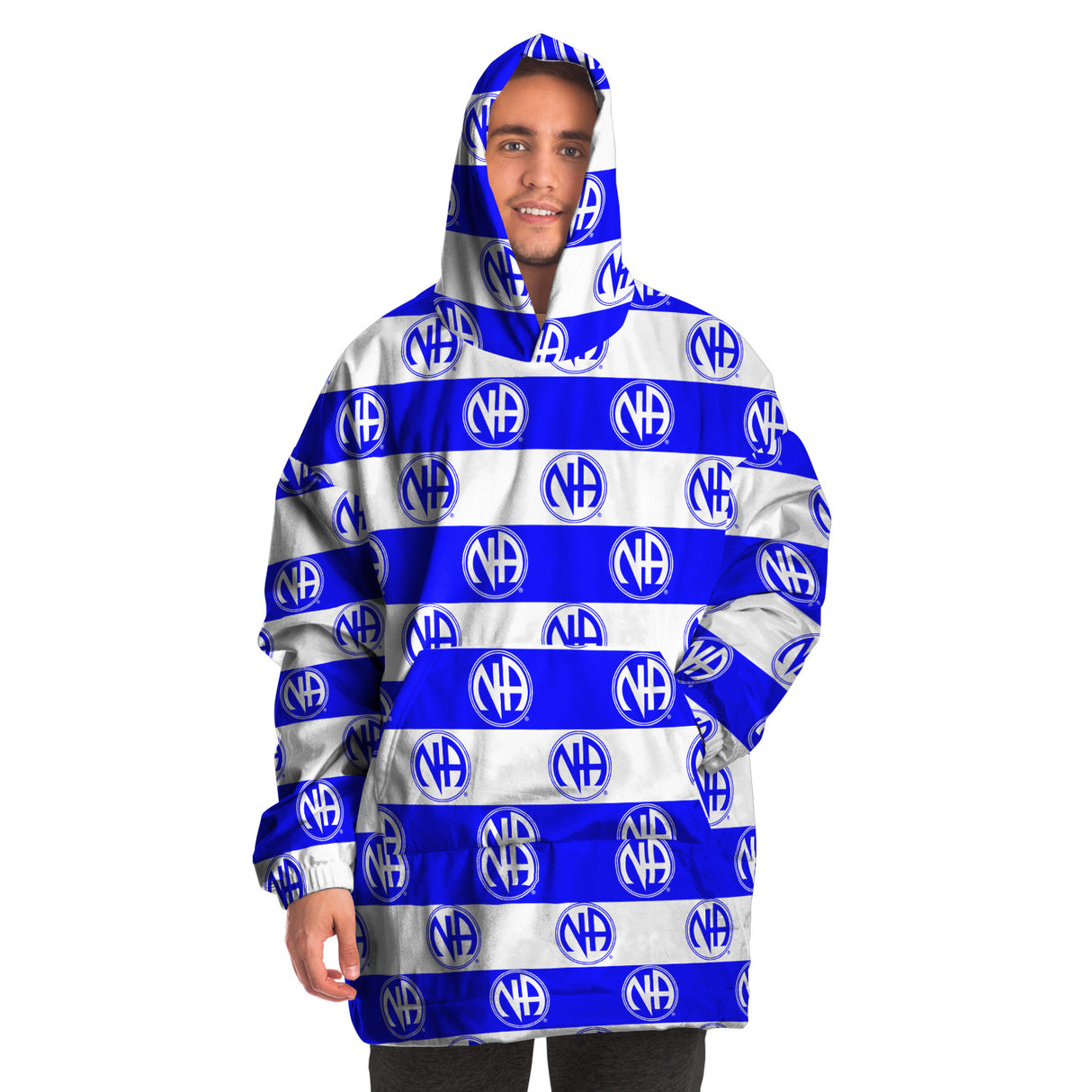 Blue Striped Symbol Snug Hoodie - AOP