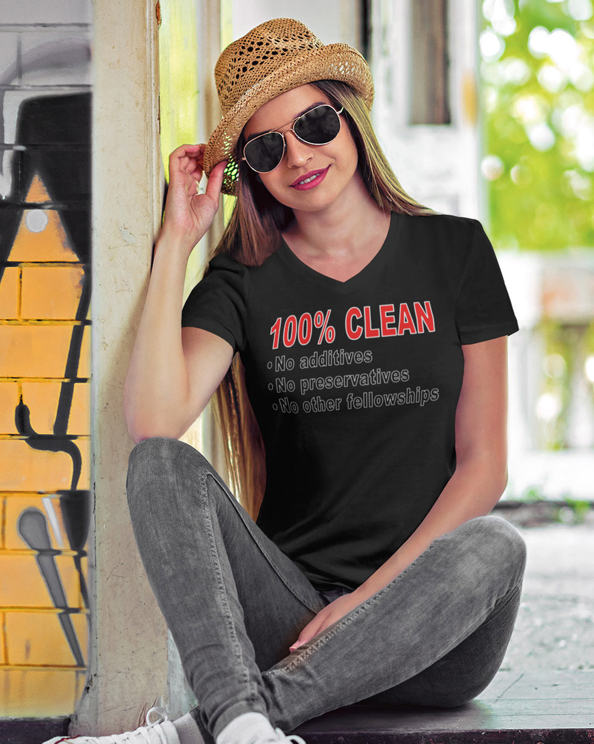 100% Clean V.2 dtg V-Neck Tee