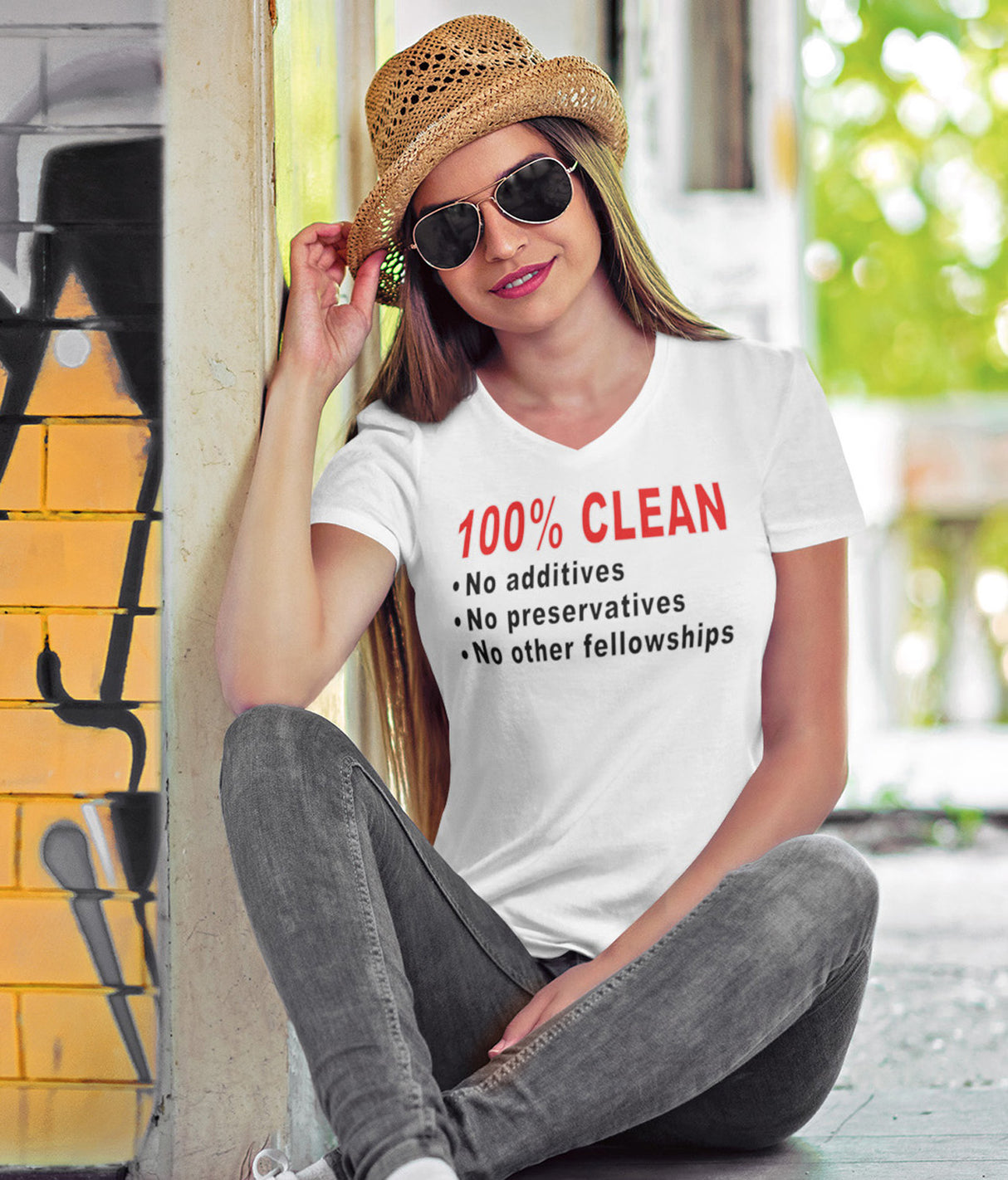 100% Clean V.2 dtg V-Neck Tee