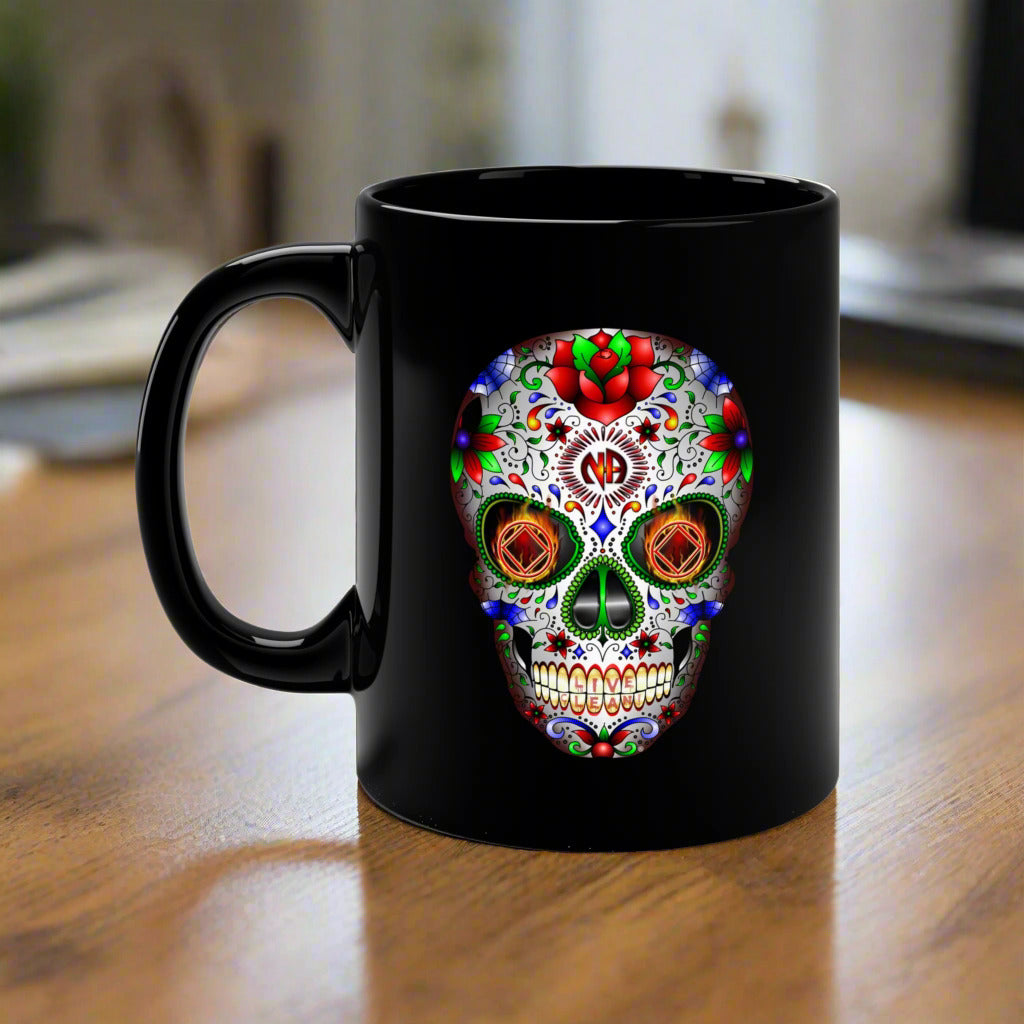 Sugar Skull 11oz Black Mug