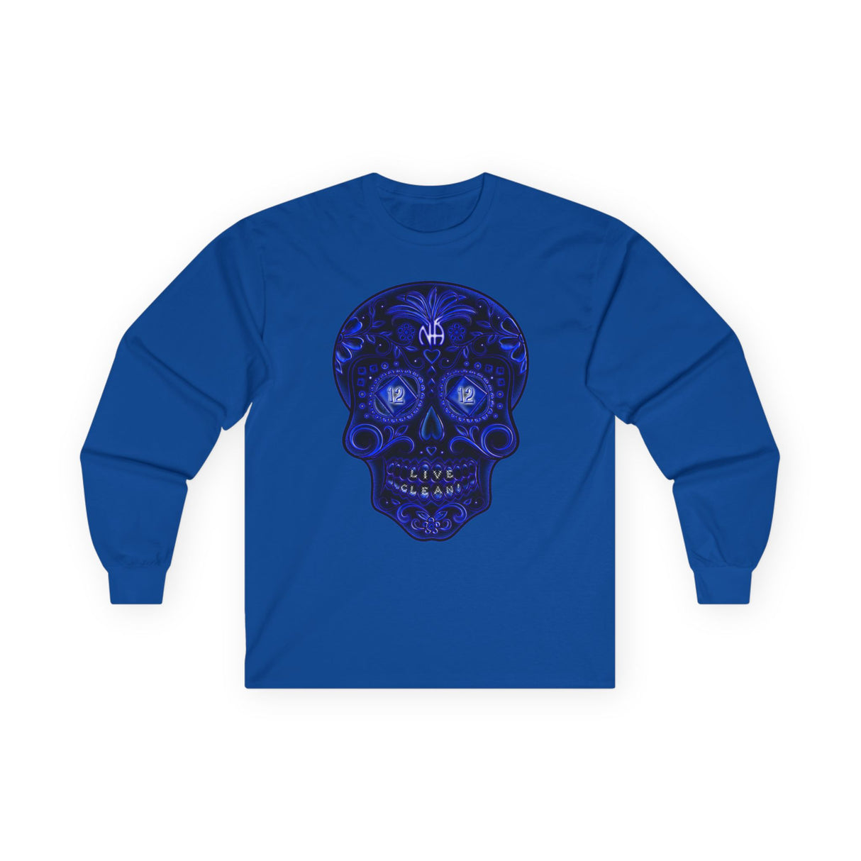 Sugar Skull In Blue Long Sleeve dtg Tee