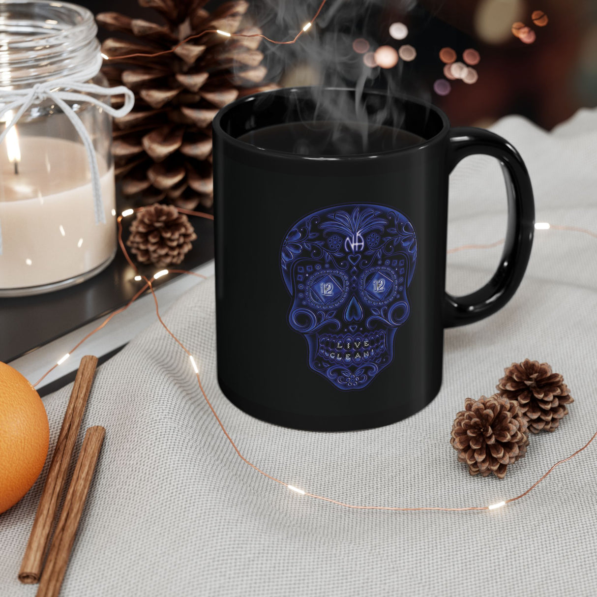 Sugar Skull Blue Life 11/15oz Black Mug