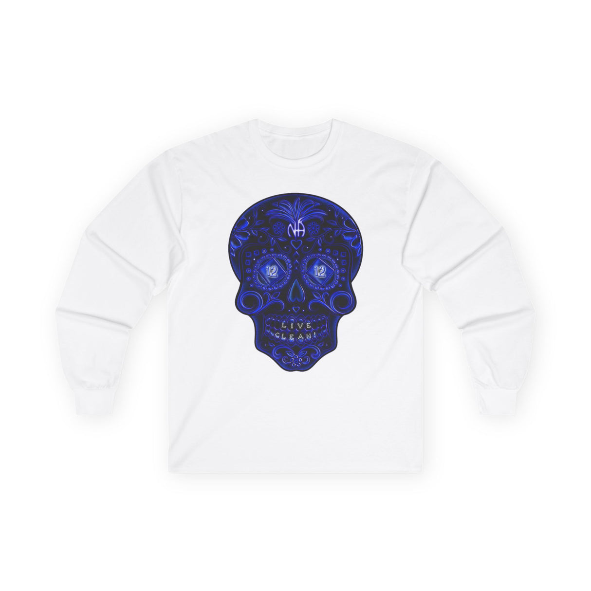 Sugar Skull In Blue Long Sleeve dtg Tee