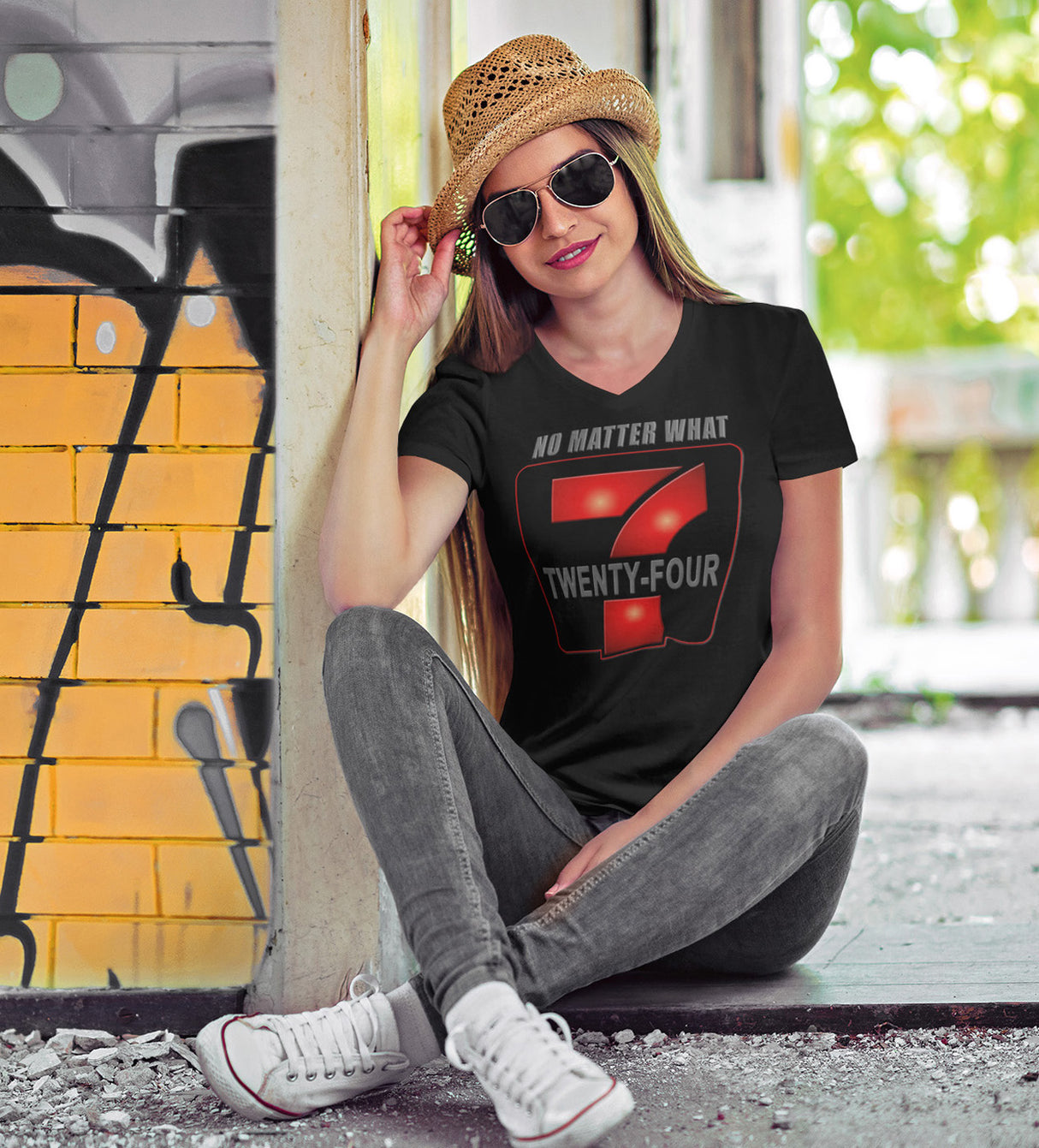 24/7 No Matter What dtg V-Neck Tee