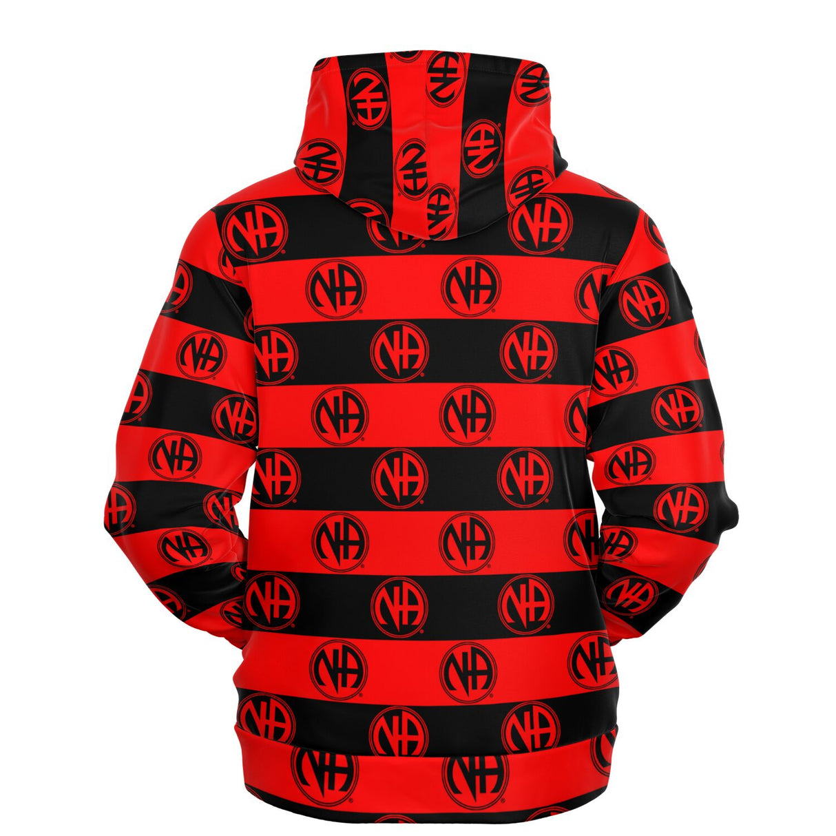 Red & Black Striped NA Symbol AOP Hoodie