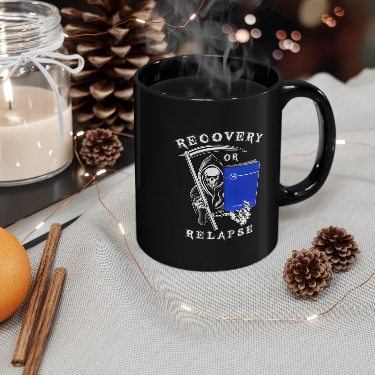 Recover Or Relapse Reaper 11/15oz Black Mug