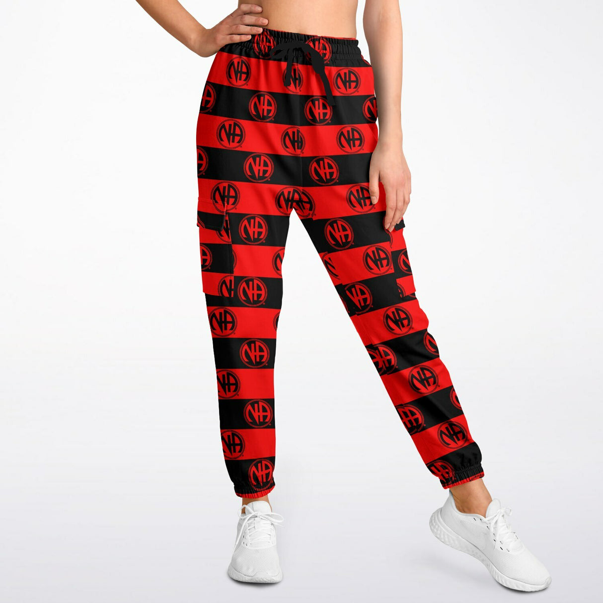 Red & Black Striped NA Symbol AOP SWEAT PANTS