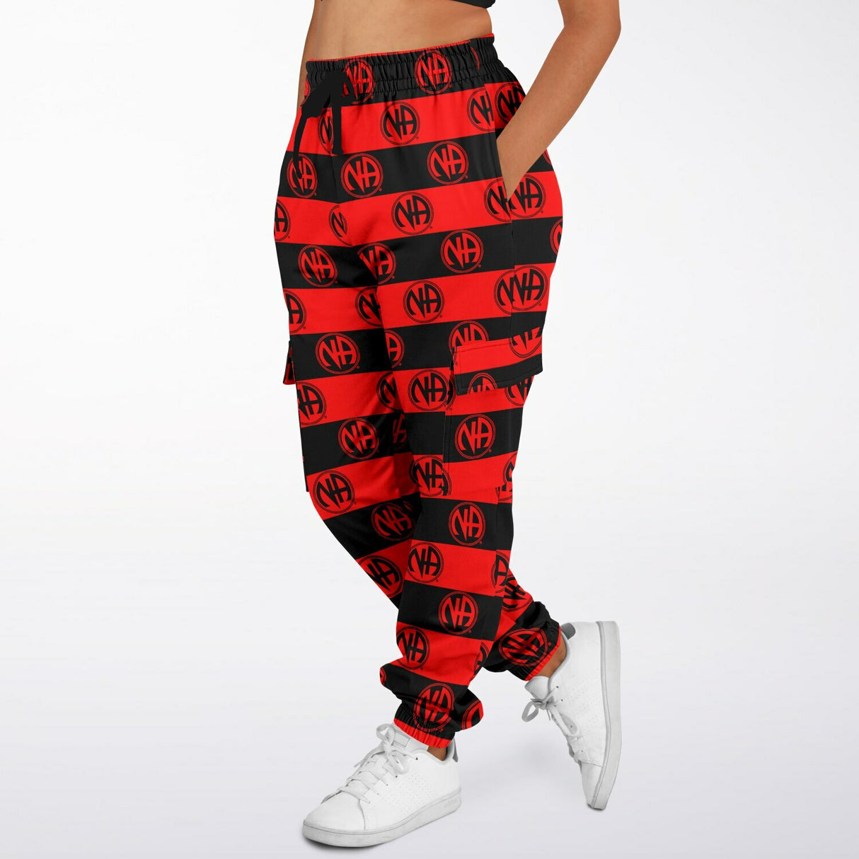 Red & Black Striped NA Symbol AOP SWEAT PANTS