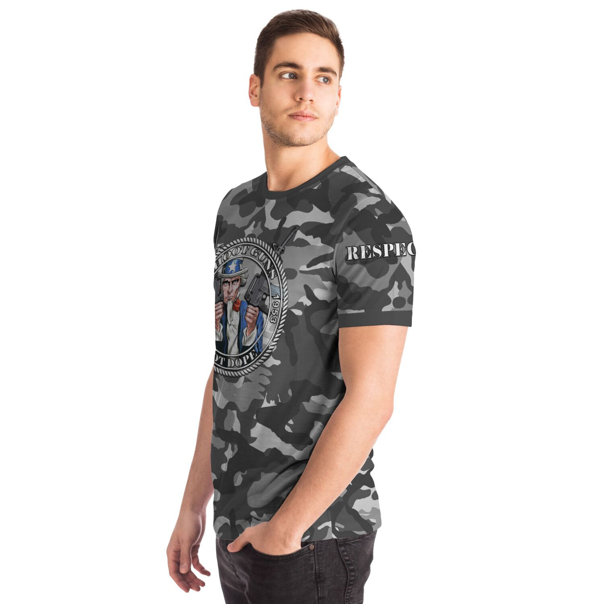 Shoot Guns Not Dope AOP T-shirts