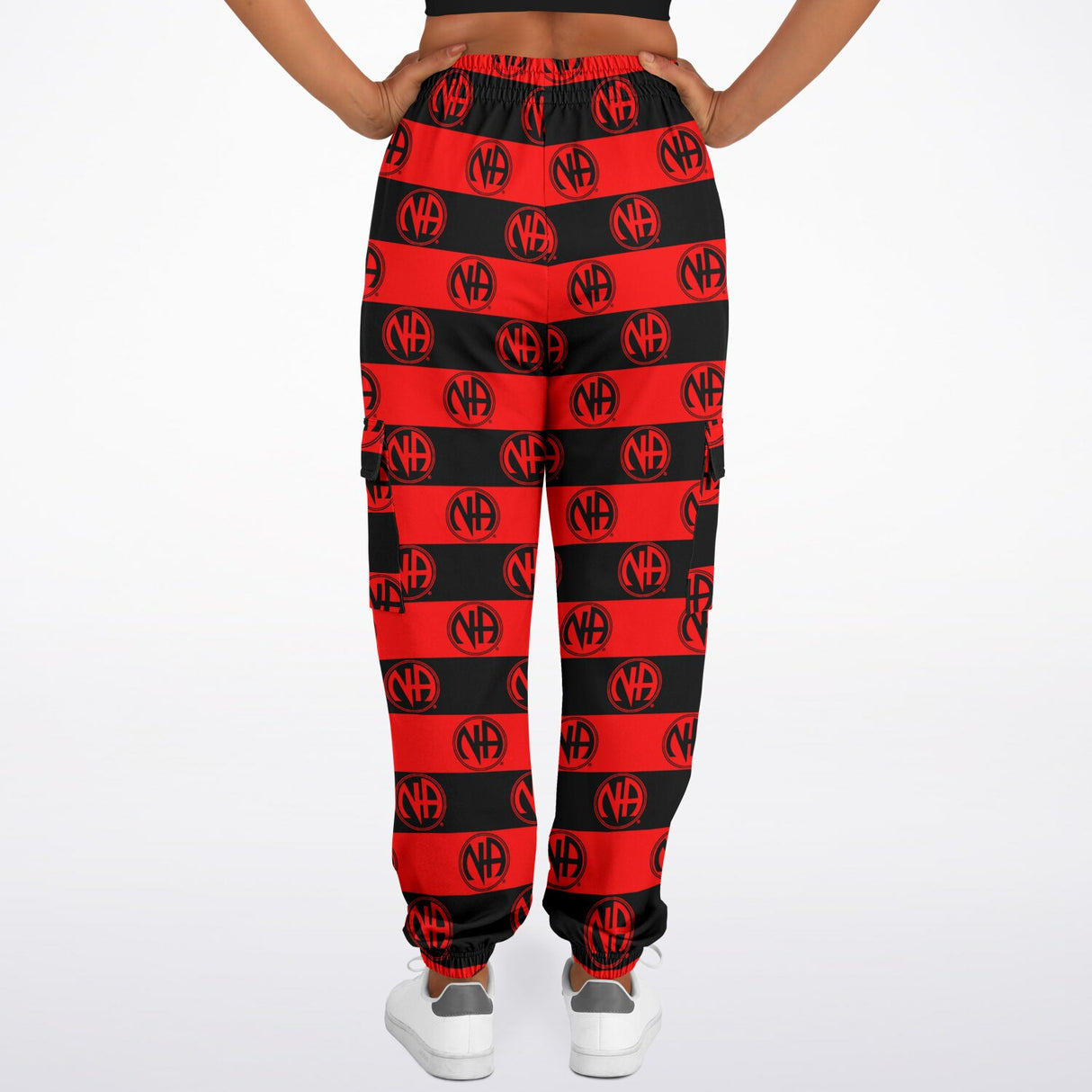 Red & Black Striped NA Symbol AOP SWEAT PANTS
