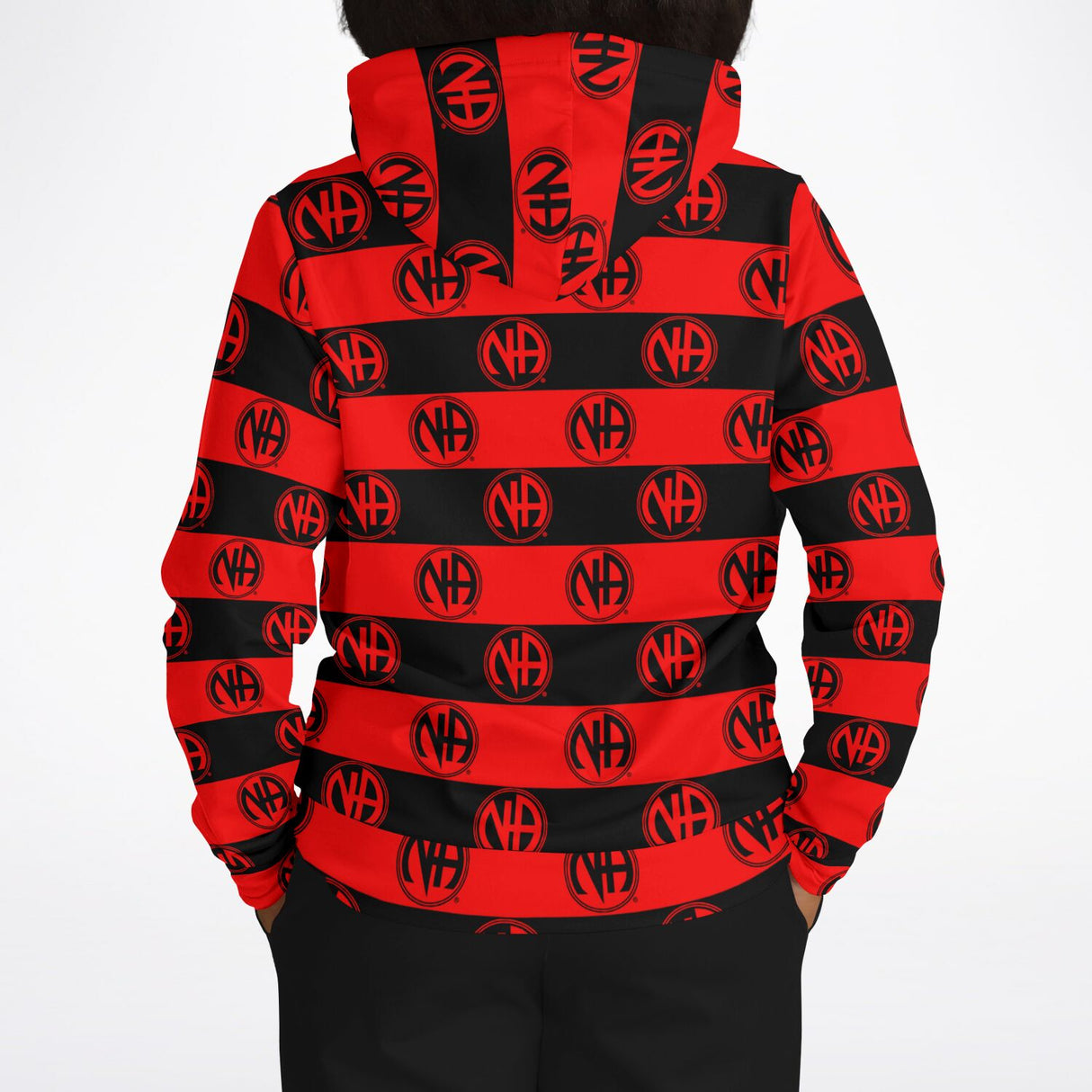 Red & Black Striped NA Symbol AOP Hoodie