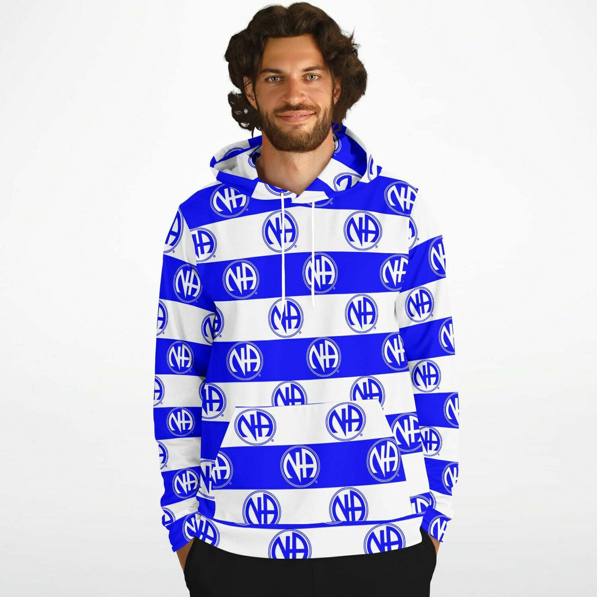 Striped NA Symbol Blue AOP Hoodie