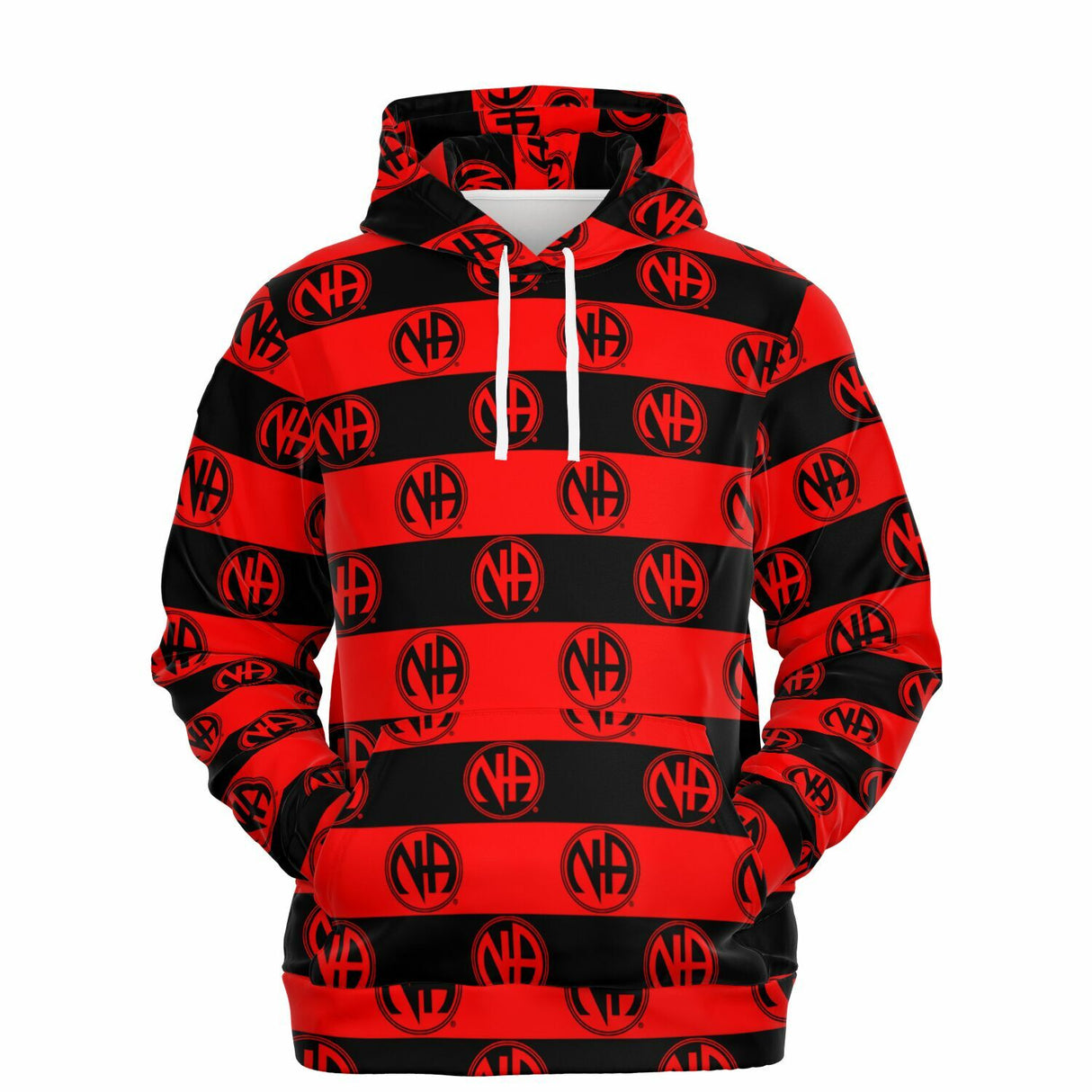 Red & Black Striped NA Symbol AOP Hoodie