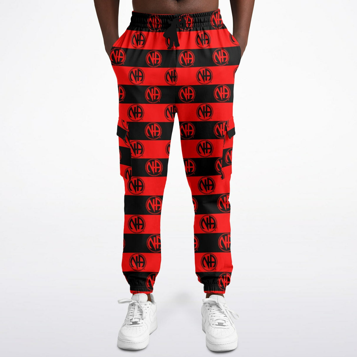 Red & Black Striped NA Symbol AOP SWEAT PANTS