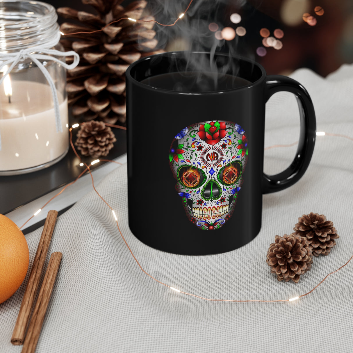 Sugar Skull 11oz Black Mug
