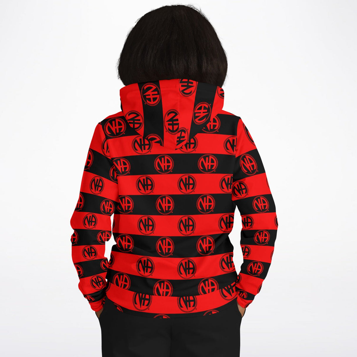Red & Black Striped NA Symbol AOP Hoodie