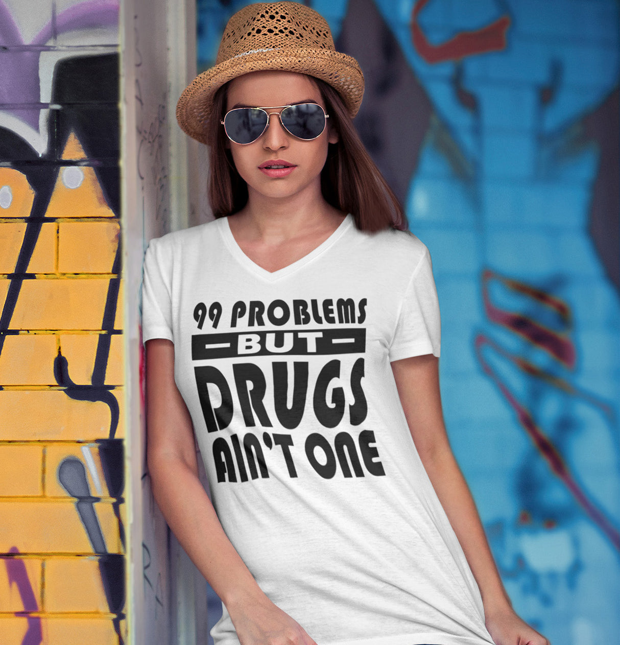99 problems But Drugs Ain't 1 dtg V-Neck Tee