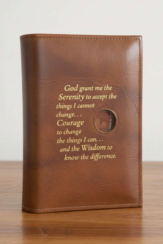 Cover-AA Large Print Big Book Cover w/ Serenity Prayer & Medallion Holder