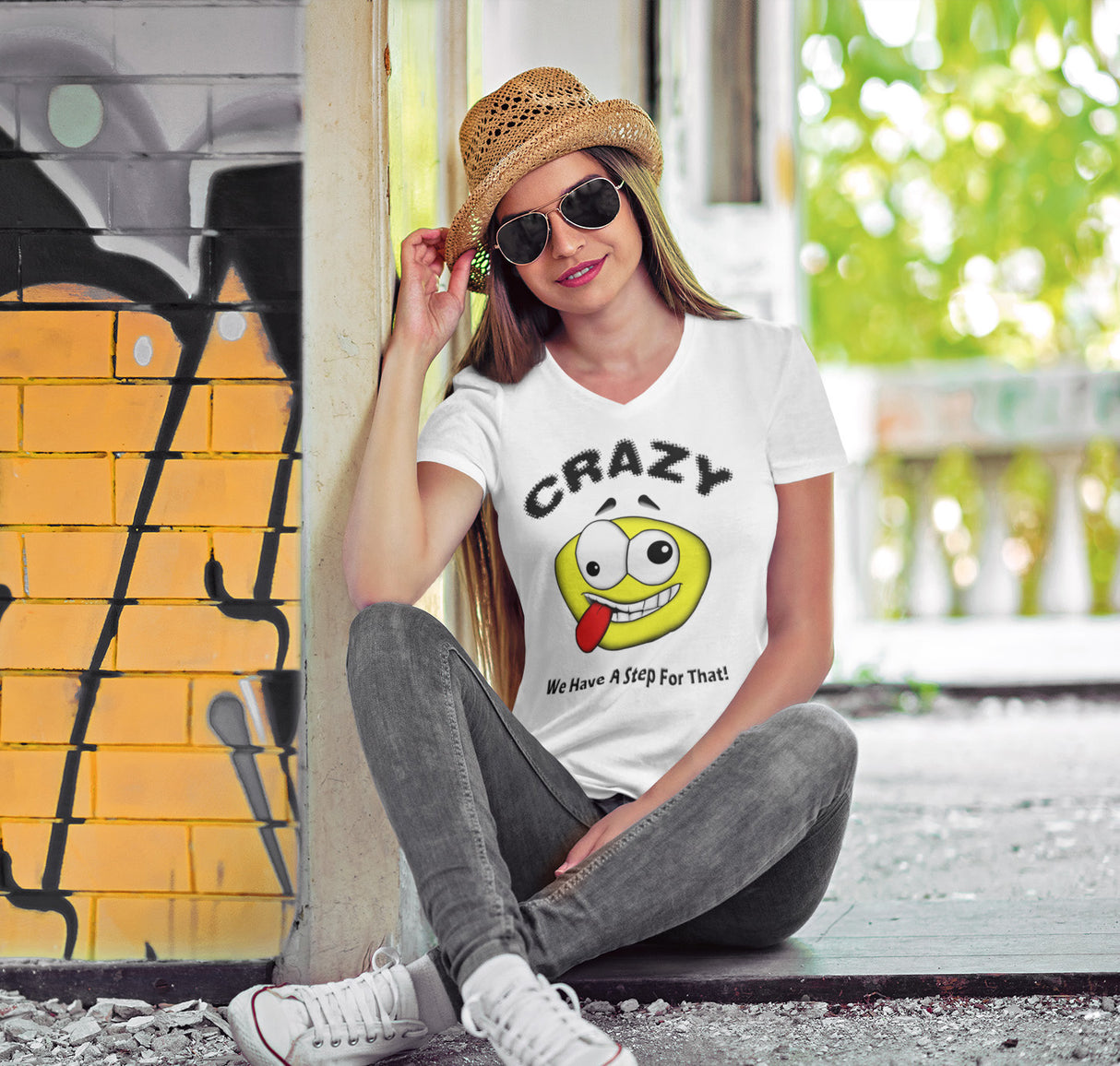 Crazy Emoji dtg V-Neck Tee