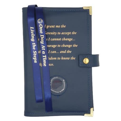 Cover-AA LEATHER Double Book Cover for Regular Hardback Books w/ Serenity Prayer & Coin Holder