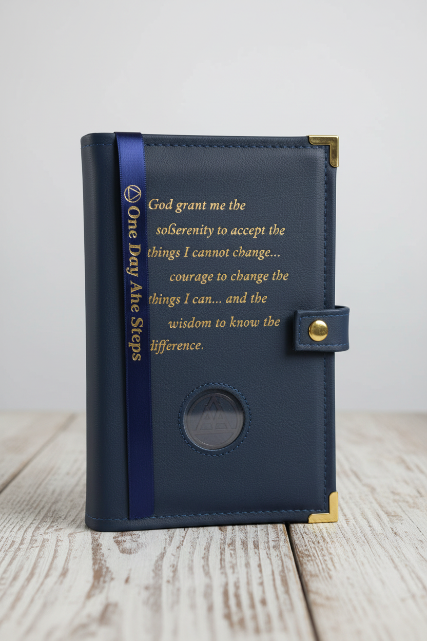 Cover-AA LEATHER Double Book Cover for Regular Hardback Books w/ Serenity Prayer & Coin Holder