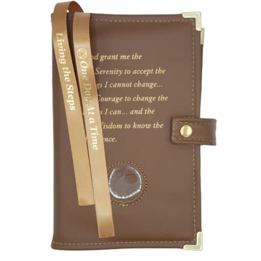Cover-AA LEATHER Double Book Cover for Regular Hardback Books w/ Serenity Prayer & Coin Holder