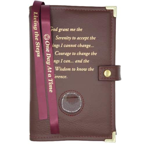 Cover-AA LEATHER Double Book Cover for Regular Hardback Books w/ Serenity Prayer & Coin Holder