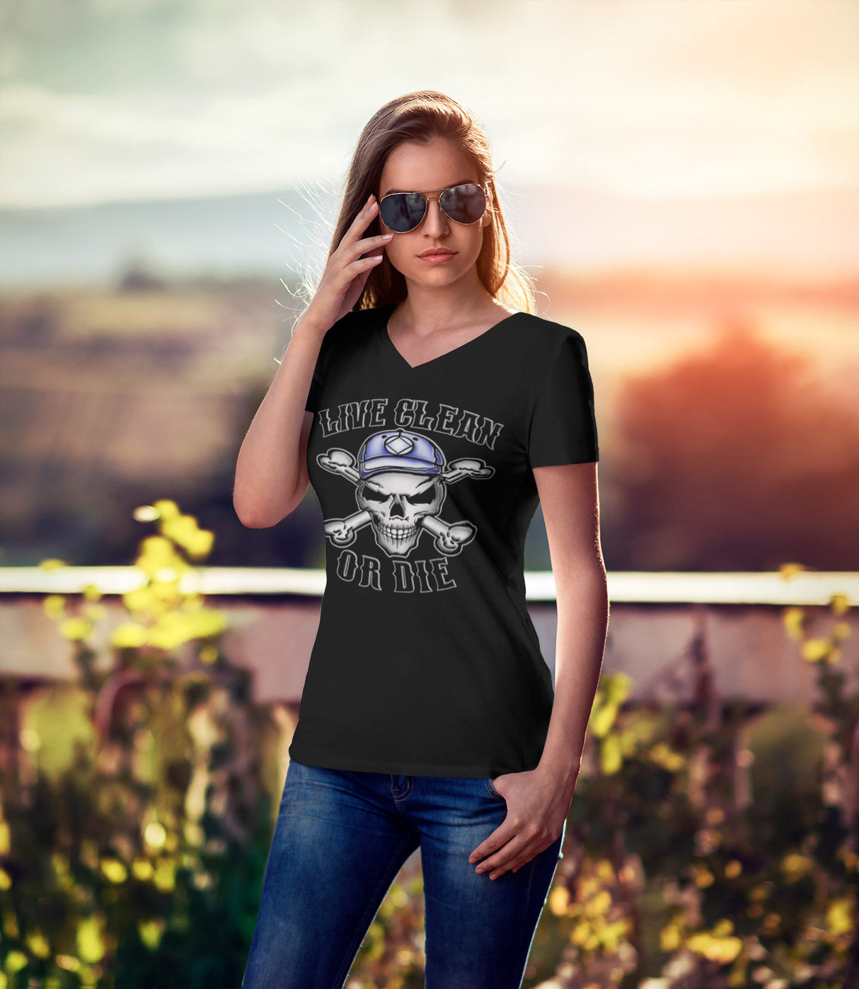 Live Clean Or Die V.2 dtg V-Neck Tee