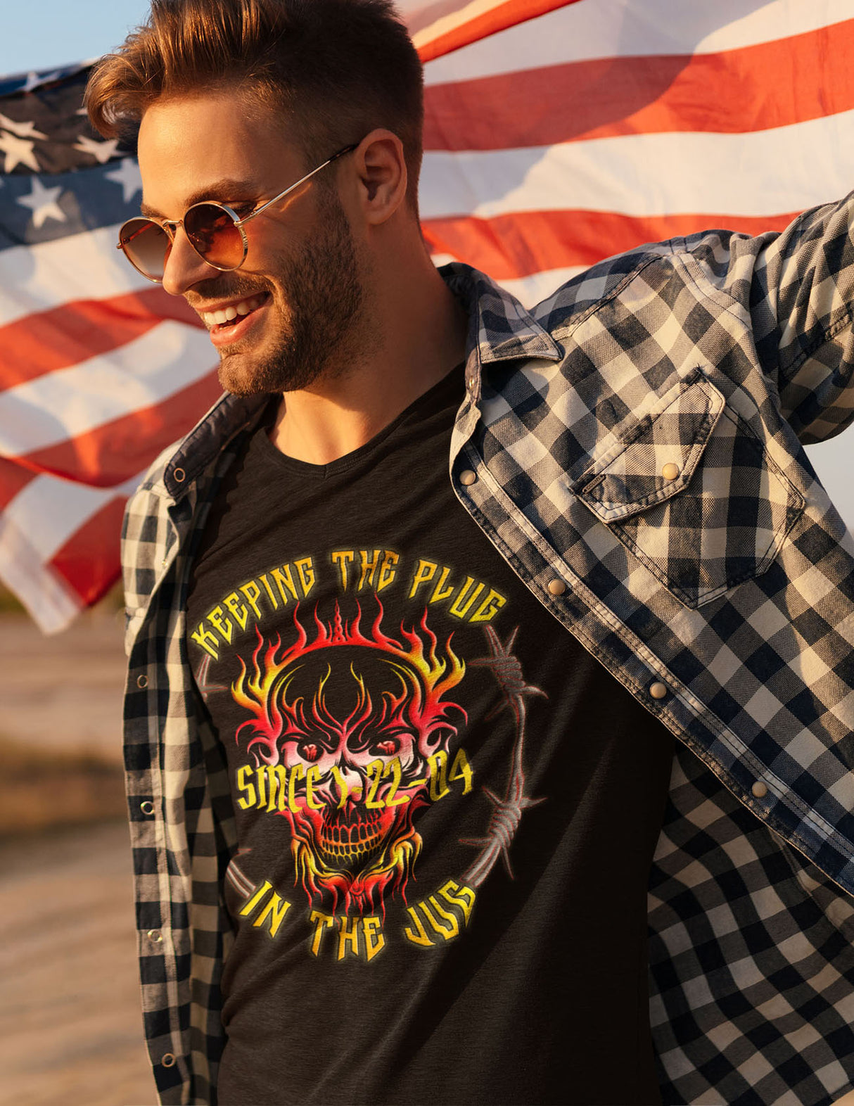 Customized AA Plug In Jug Skull dtg Tee