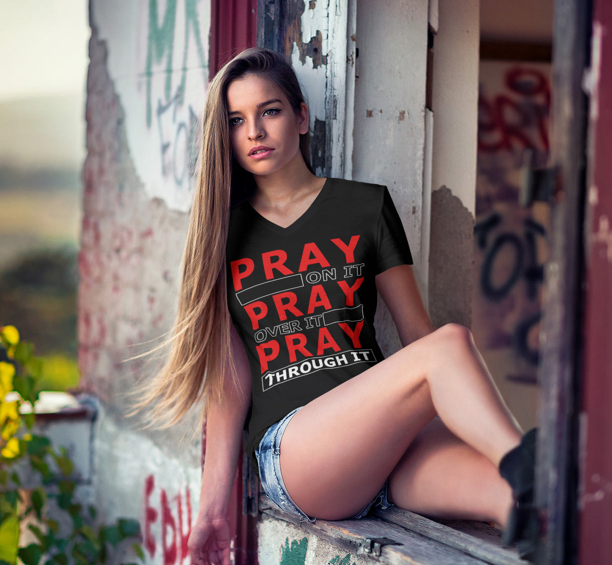 Pray Through It dtg V-Neck Tee