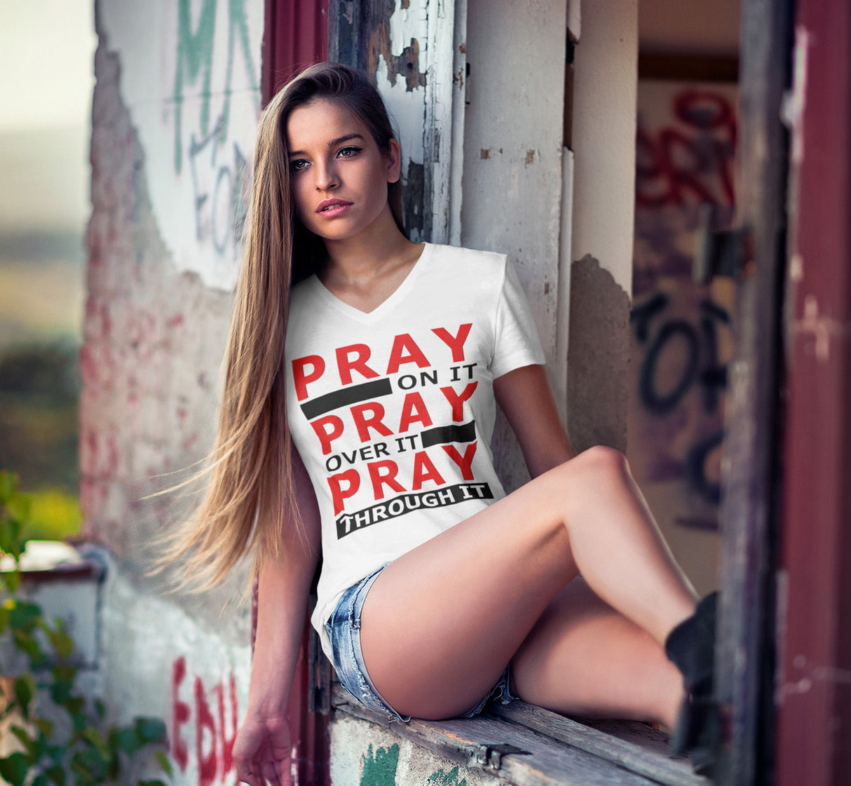 Pray Through It dtg V-Neck Tee