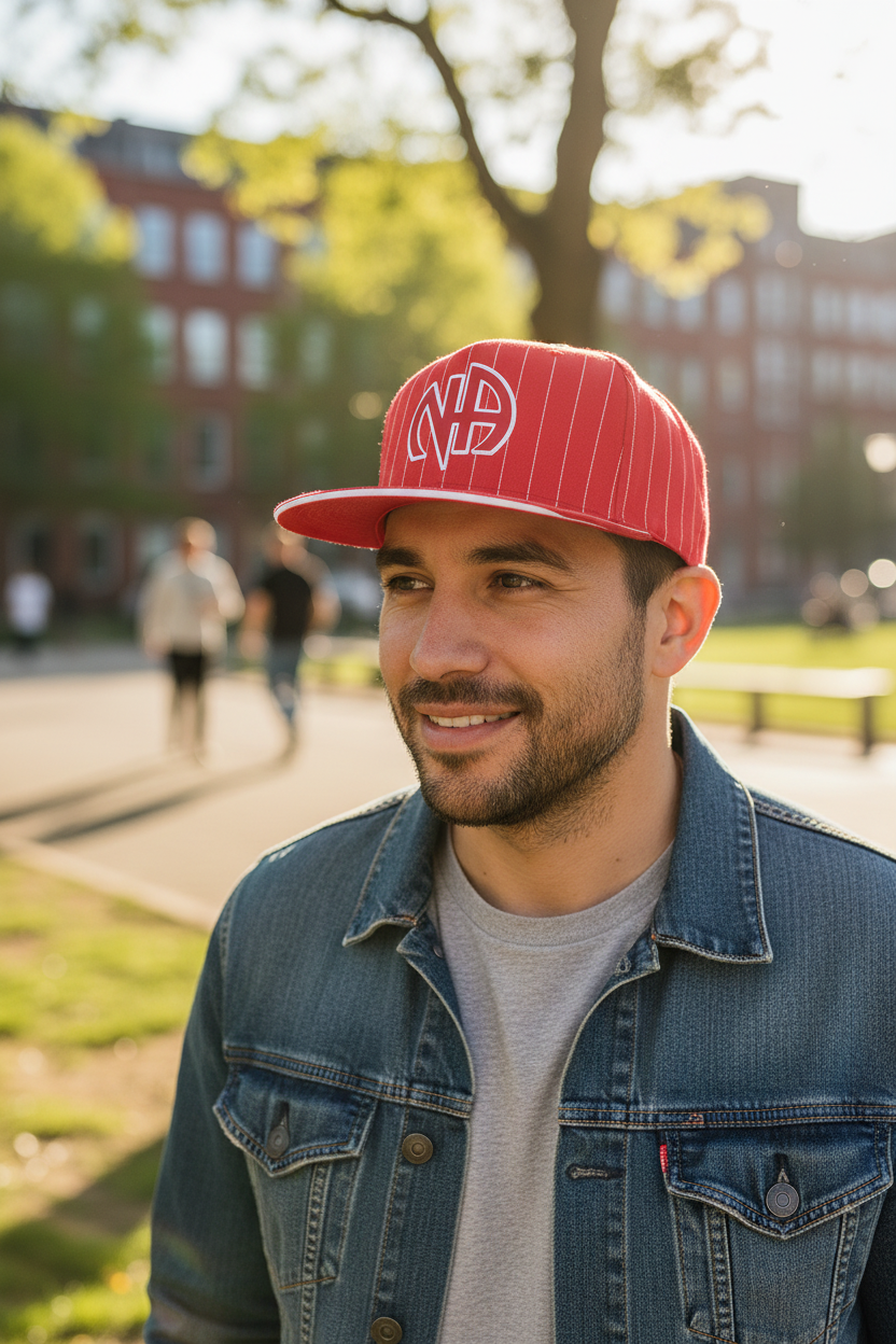Ball Cap Red Striped NA Symbol Snapback