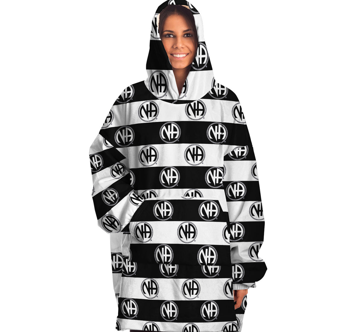 Black Striped Symbol Snug Hoodie - AOP