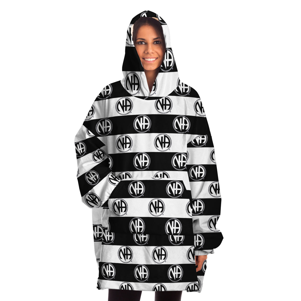 Black Striped Symbol Snug Hoodie - AOP