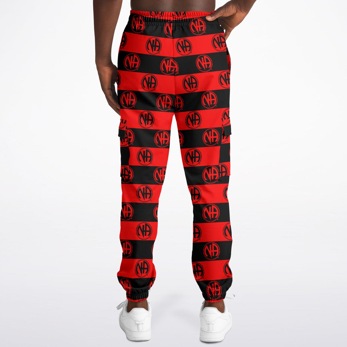 Red & Black Striped NA Symbol AOP SWEAT PANTS