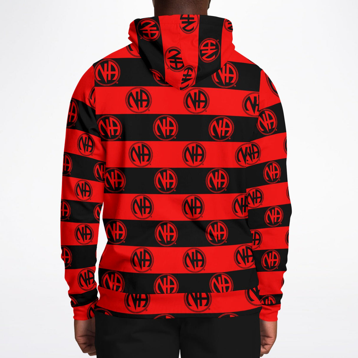 Red & Black Striped NA Symbol AOP Hoodie