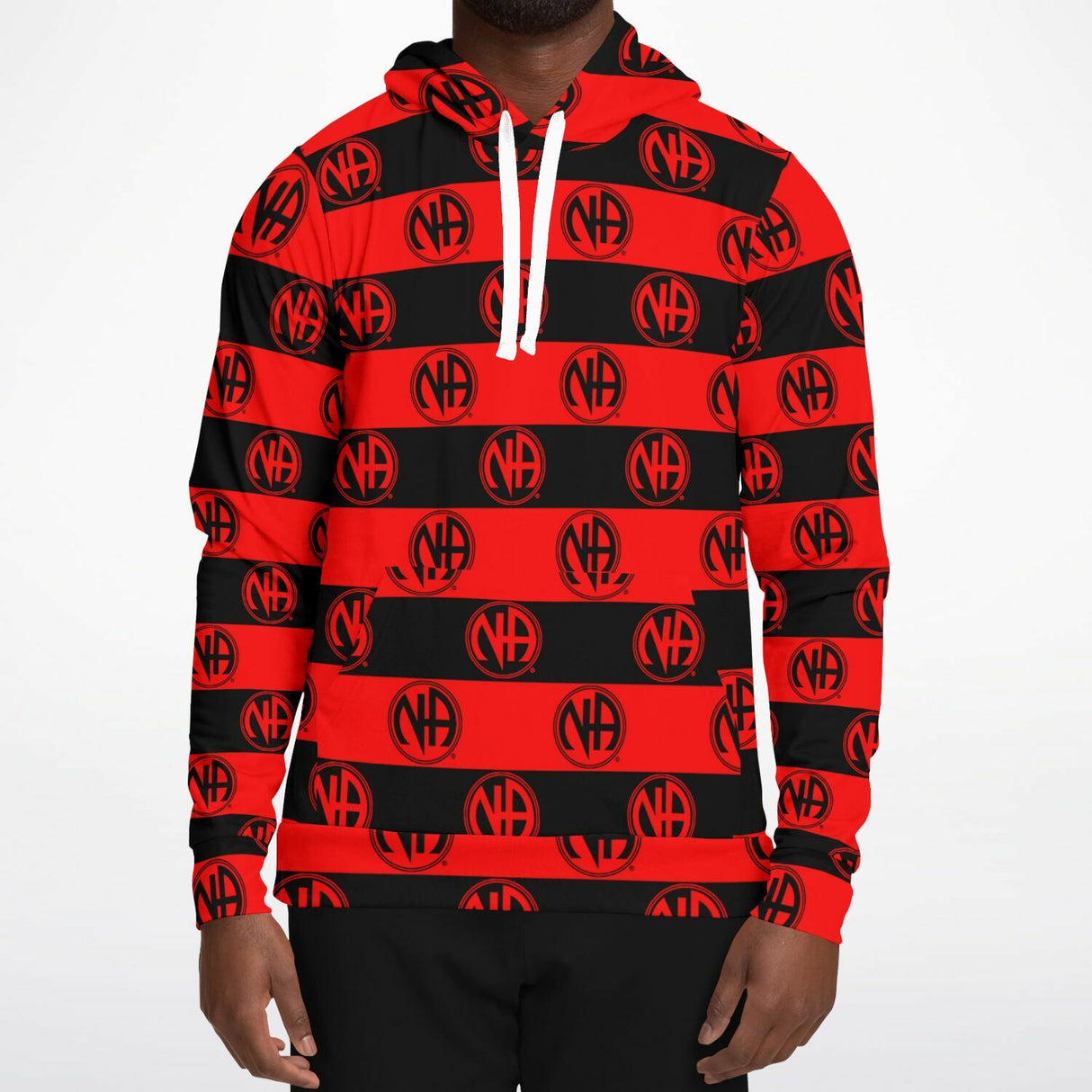 Red & Black Striped NA Symbol AOP Hoodie