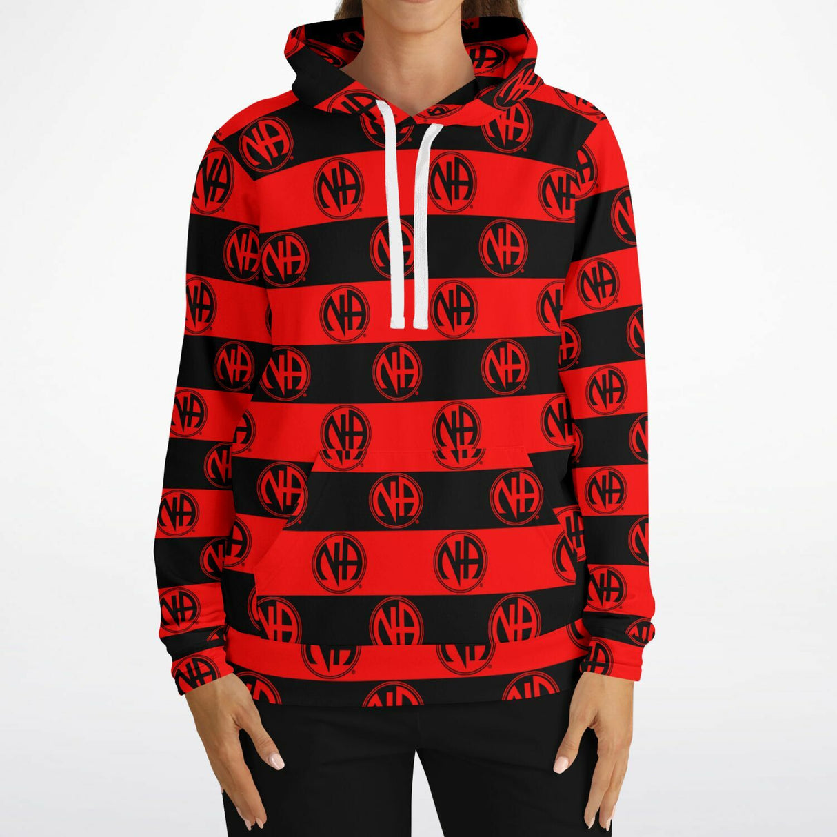 Red & Black Striped NA Symbol AOP Hoodie