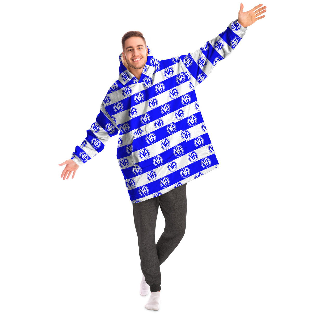 Blue Striped Symbol Snug Hoodie - AOP