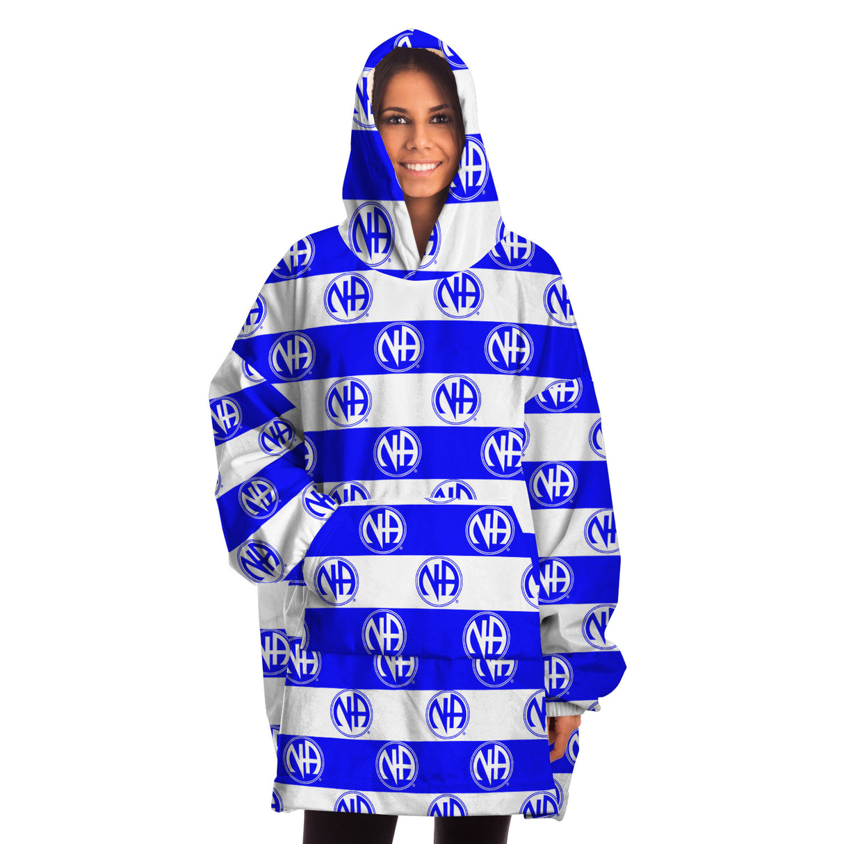Blue Striped Symbol Snug Hoodie - AOP