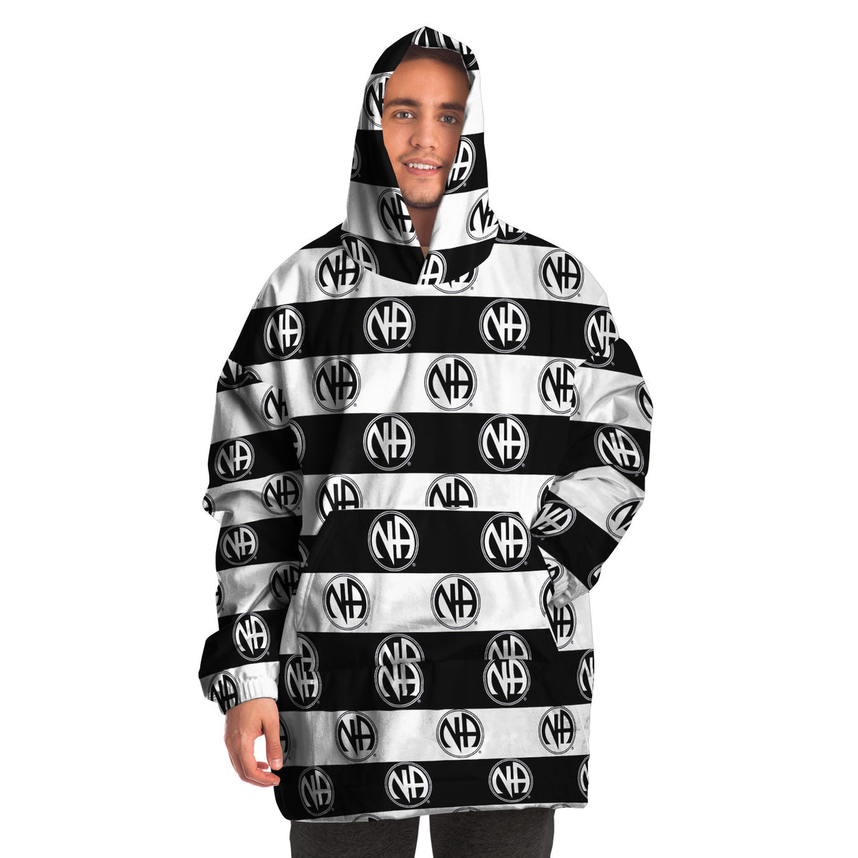 Black Striped Symbol Snug Hoodie - AOP