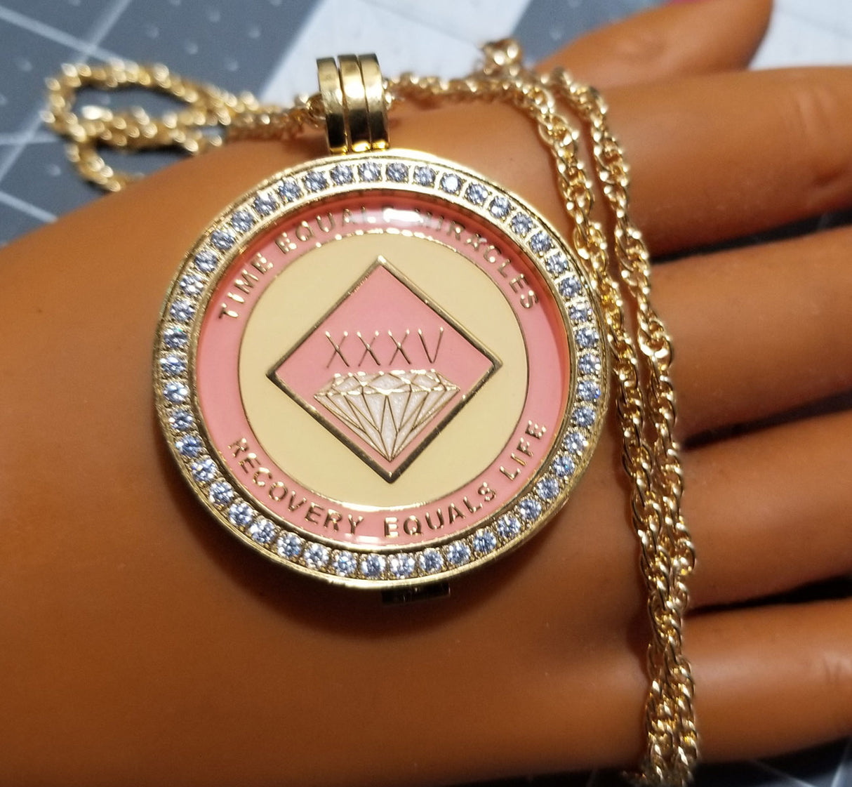 NA Bling Bezel Medallion Holder With Neck Chain