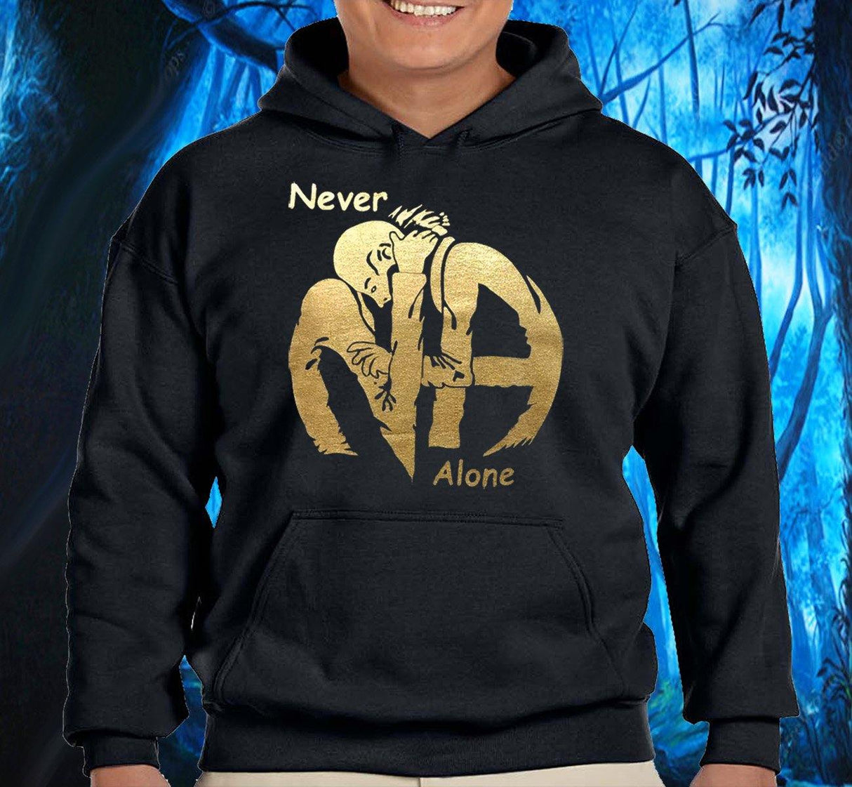 Hoodie - Hugs Never Alone - Black - nawears