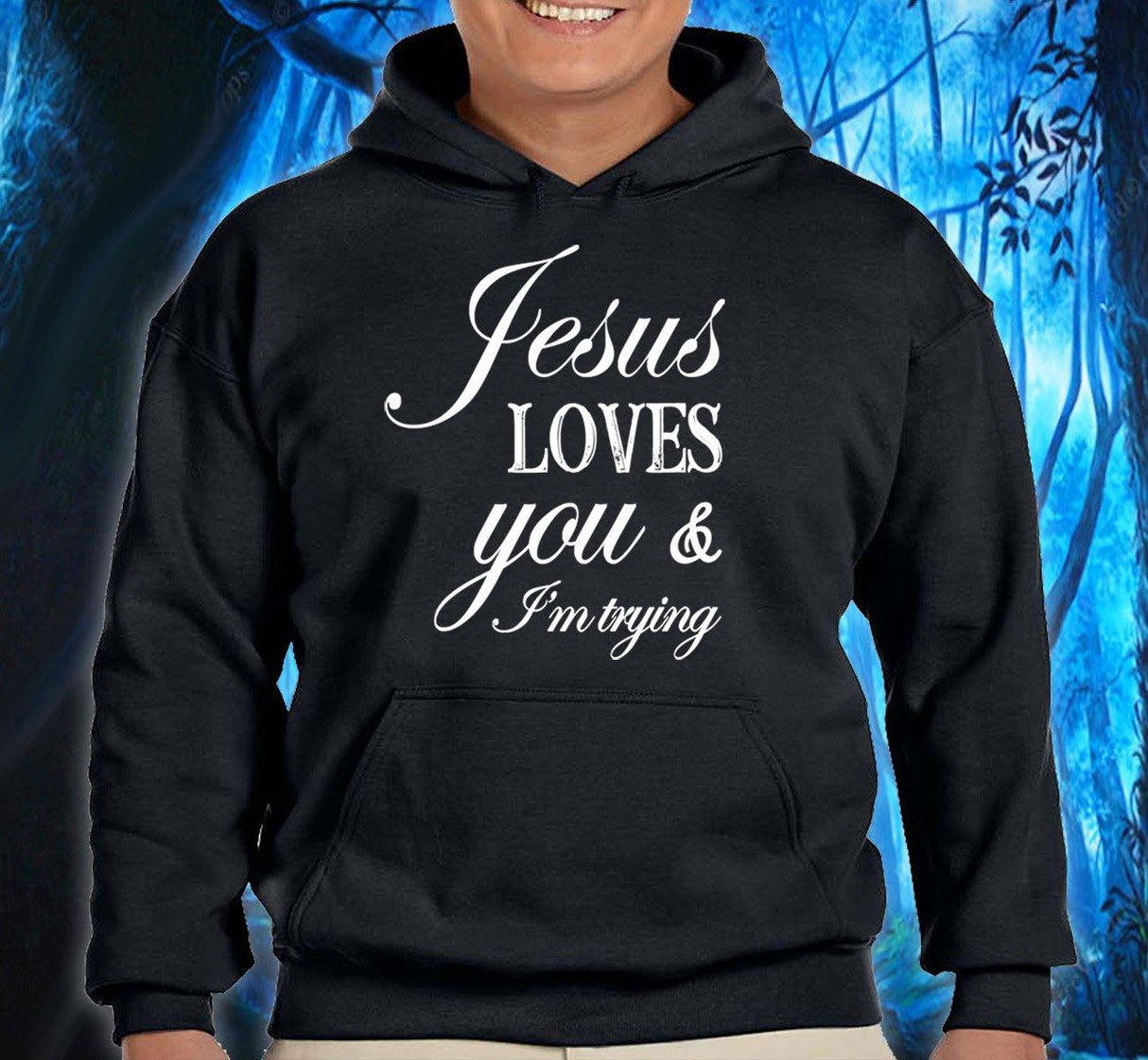 Hoodie -Jesus Loves You - Black - nawears