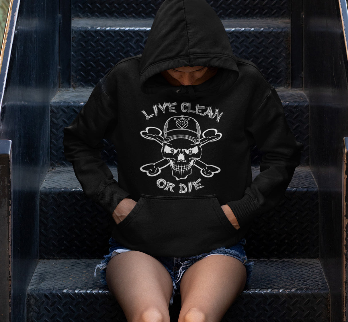 Hoodie - Live Clean Or Die - Black