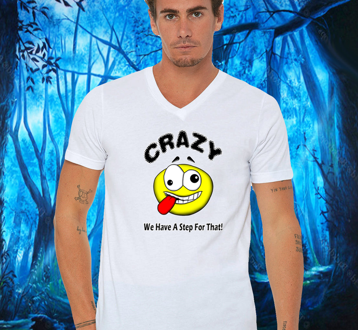 White V-neck Tee With Design Options