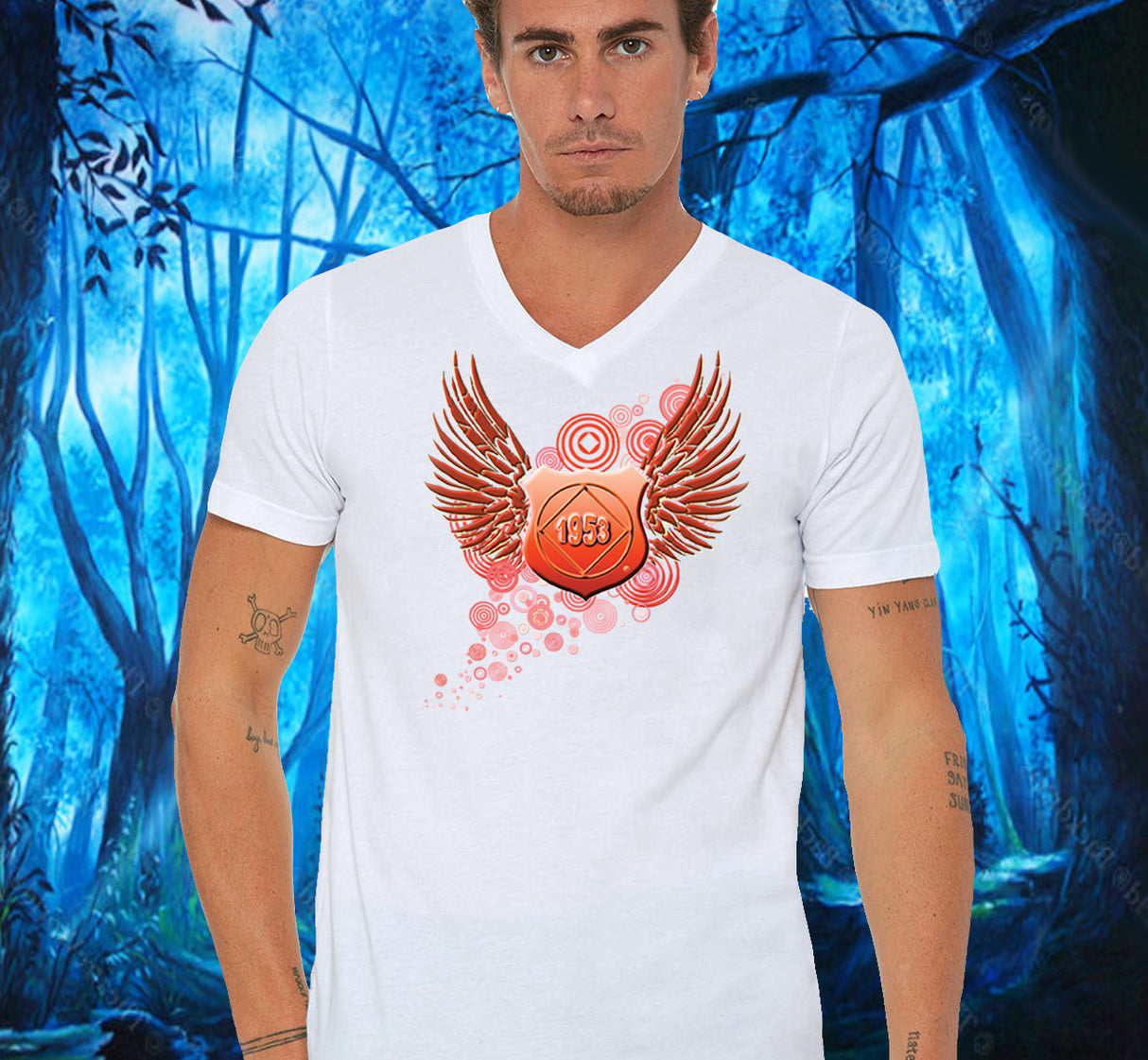 White V-neck Tee With Design Options