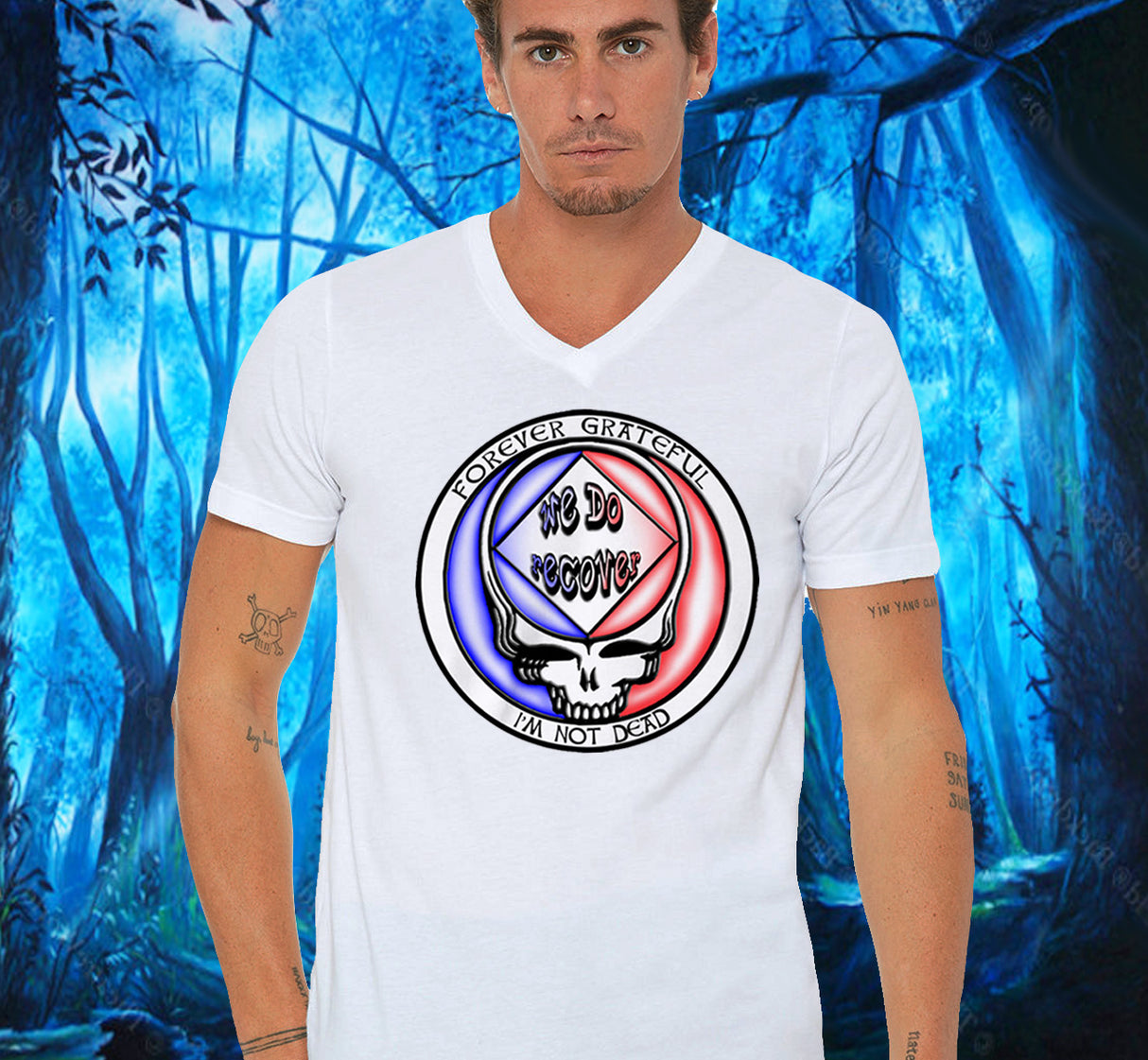 White V-neck Tee With Design Options