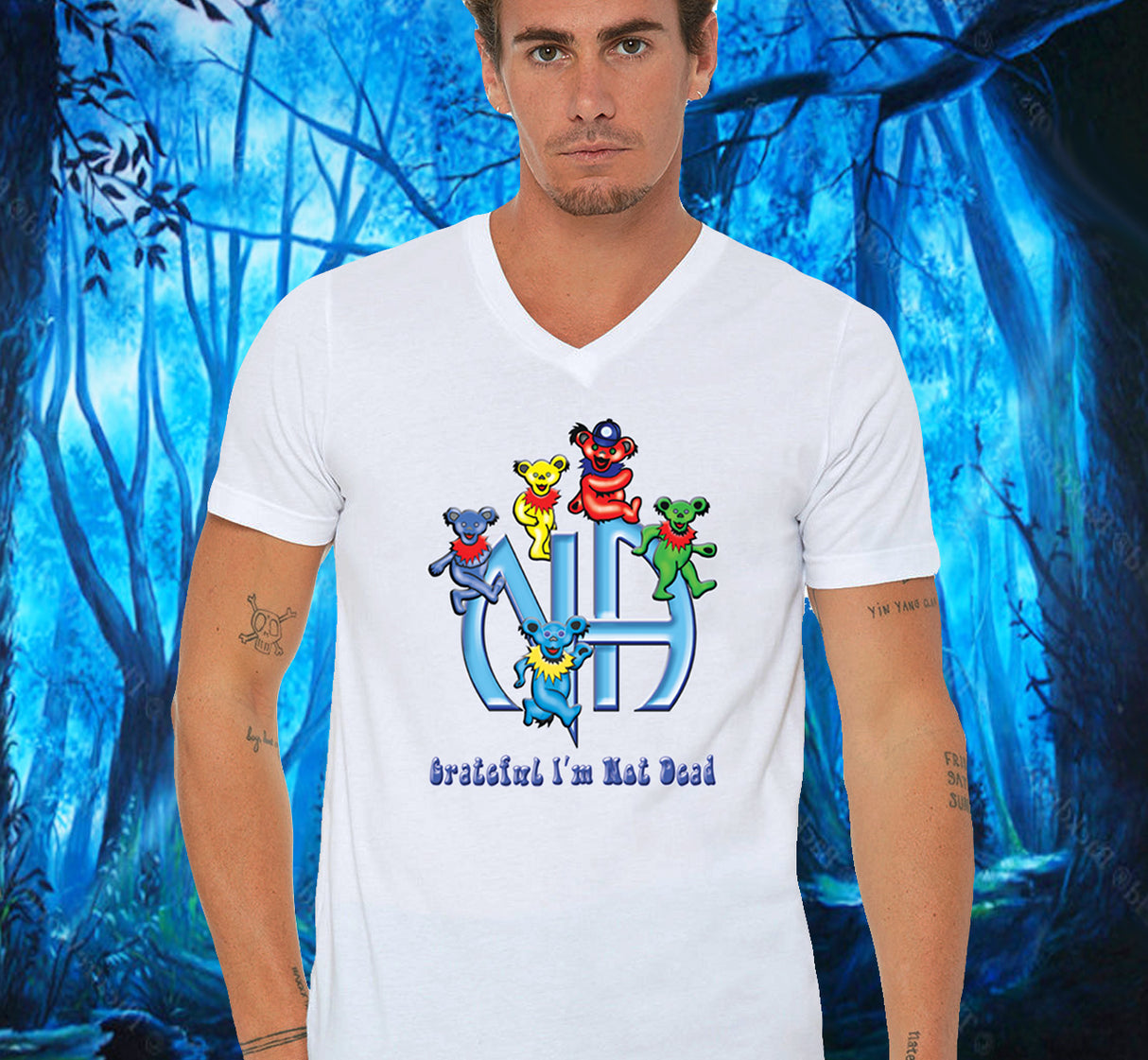 White V-neck Tee With Design Options