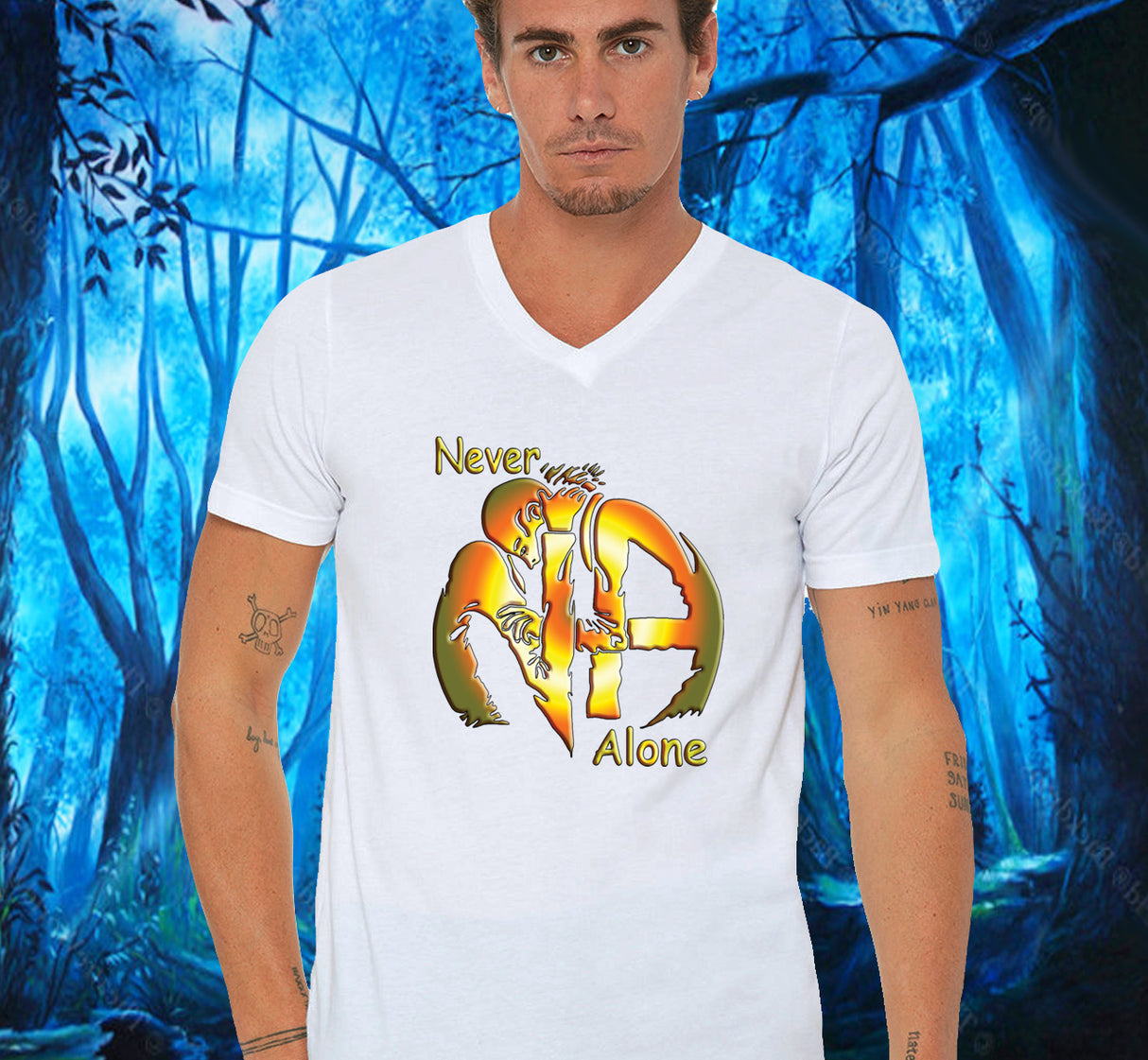 White V-neck Tee With Design Options